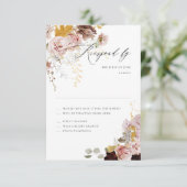 PixDezines Boho Autumn Flowers赤面ブルゴーニュRSVP 出欠カード (スタンド正面)