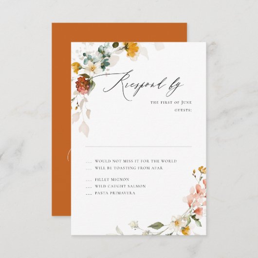 PixDezines Boho H2秋ガーデンフラワーズRSVP 出欠カード (正面/裏面)