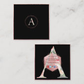 PixDezines BOTANICAL MONOGRAM/フェイク ローズゴールド スクエア名刺 (正面/裏面)