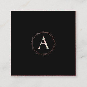 PixDezines BOTANICAL MONOGRAM/フェイク ローズゴールド スクエア名刺