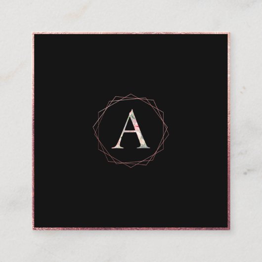 PixDezines BOTANICAL MONOGRAM/フェイク ローズゴールド スクエア名刺 (正面)
