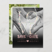 PixDezines Botaniqueバラフェイク金ゴールド保存日 案内ポストカード (正面/裏面)