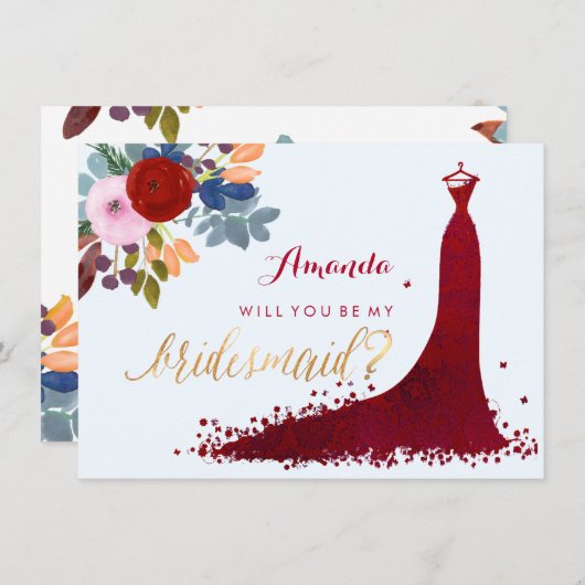 PixDezines Bridesmaid/フローラ/水彩/赤 招待状 (正面/裏面)