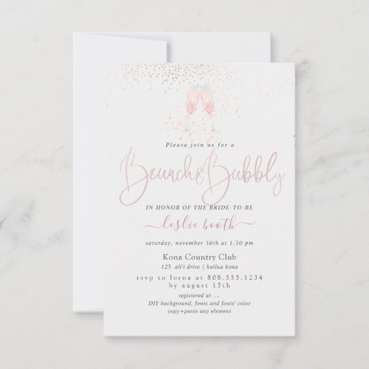 PixDezines Brunch+バブルピンクシャンパン 招待状 (正面)