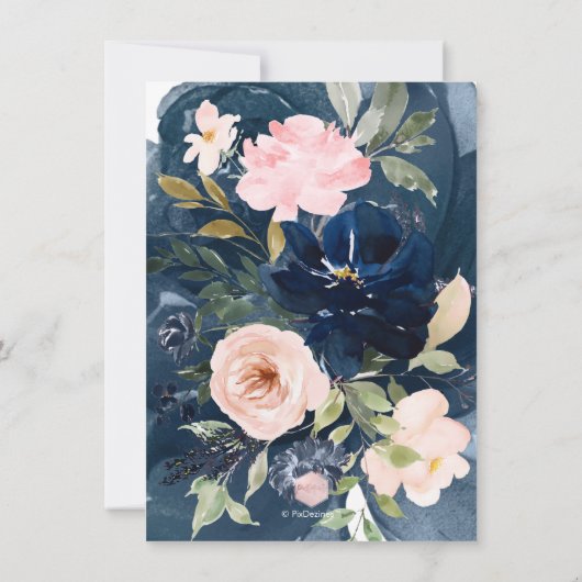 PixDezines Brunch Bubbly Navy赤面H2花Inv 招待状 (裏面)