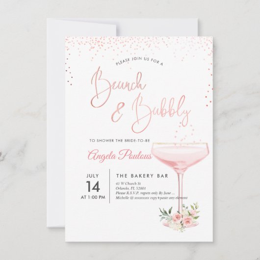 PixDezines Brunch Bubbly/Pink Champange Glass 招待状 (正面)