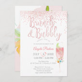 PixDezines Brunch Bubbly/Pink+Silver紙吹雪 招待状 (正面/裏面)