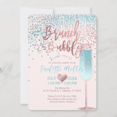 PixDezines Brunch N Bubbly/バラ金ゴールド/Blue紙吹雪 招待状 (正面)