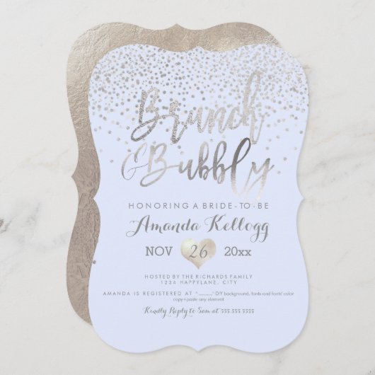 PixDezines Brunch N Bubbly/Silver紙吹雪 招待状 (正面/裏面)