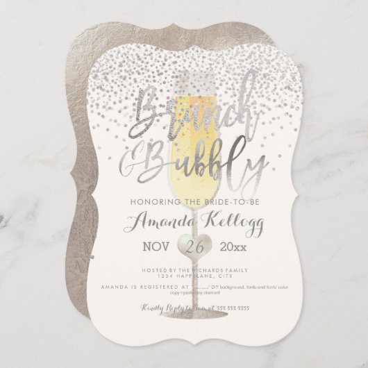 PixDezines Brunch N Bubbly/Silver紙吹雪 招待状 (正面/裏面)