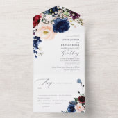 PixDezines Burgundy赤面ネイビーH2花すべてO オールインワン招待状 (内側)