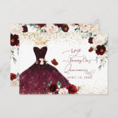 PixDezines Burgundy赤面バラキンセアニェラRSVP 招待状 (正面/裏面)