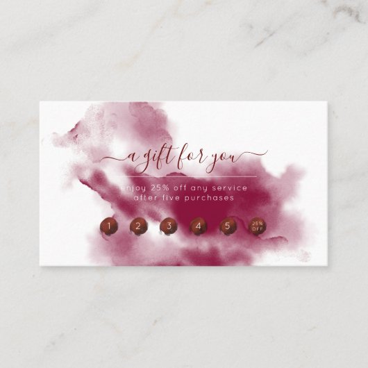 PixDezines Burgundy Watercolor Reward Card 名刺 (正面)