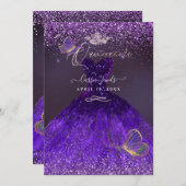 PixDezines Butterflies Quinceanera, Ultra Violet 招待状 (正面/裏面)