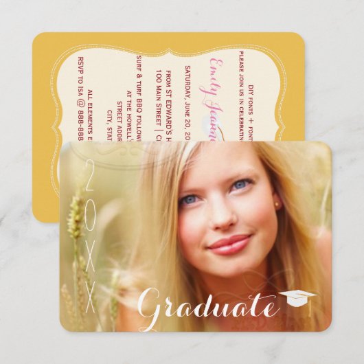 PixDezines cap/2018 Grads/diyフォント 招待状 (正面/裏面)