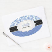 PixDezines celeste damask/DIY背景色 楕円形シール (封筒)