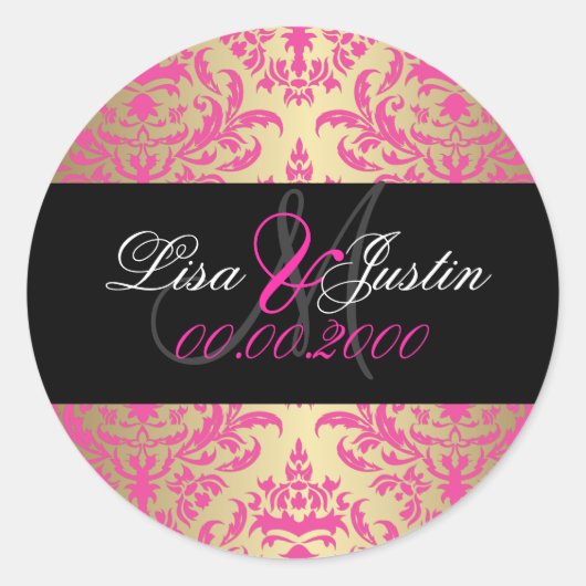 PixDezines Celine Damask monogramスタンプ ラウンドシール (正面)