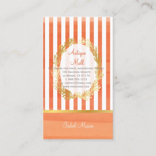 PixDezines celosia orangeストライプの水色 名刺 (裏面)
