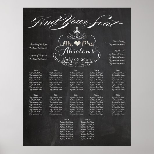 PixDezines Chalkboard席/座席表を見つける ポスター (正面)