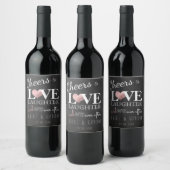 PixDezines Chalkboard+バラフェイク金ゴールドハート ワインラベル (ボトル)