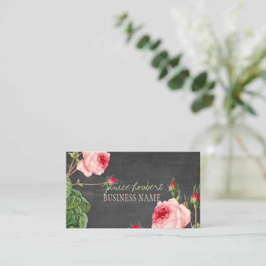 PixDezines Chalkboard/ヴィンテージバラ 名刺 (スタンド正面)