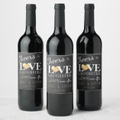 PixDezines Chalkboard+金ゴールドフェイクハート ワインラベル (ボトル)