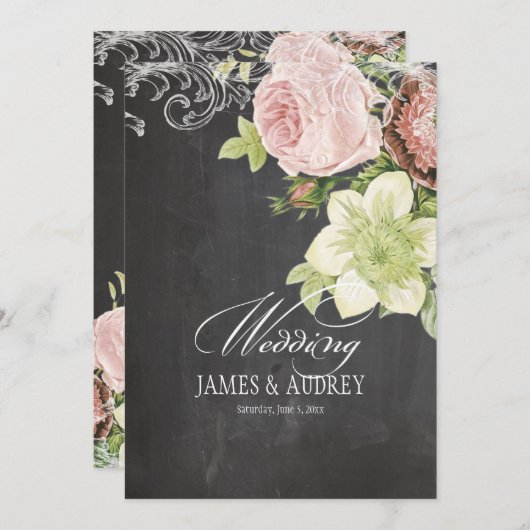 PixDezines CHALKBOARD/ROCOCO/ヴィンテージバラ 招待状 (正面/裏面)