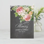 PixDezines chalkboard/rococo/ヴィンテージピンクのバラ 招待状 (スタンド正面)