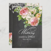 PixDezines chalkboard/rococo/ヴィンテージピンクのバラ 招待状 (正面/裏面)