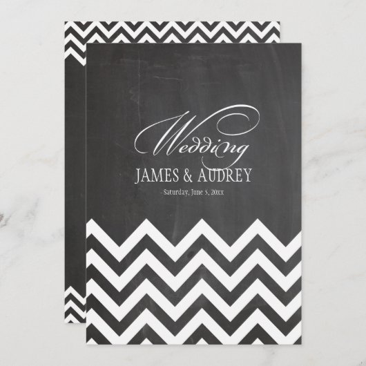 PixDezines chalkboard/white chevron 招待状 (正面/裏面)