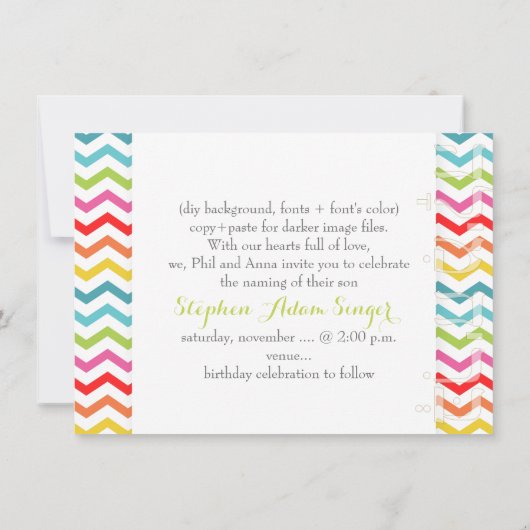 PixDezines chevron/brit milah/photo frame+stars 招待状 (裏面)