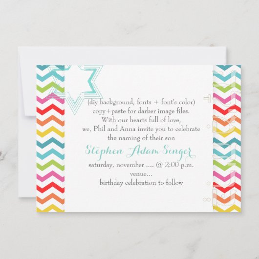 PixDezines chevron/brit milah/photo frame+stars 招待状 (裏面)