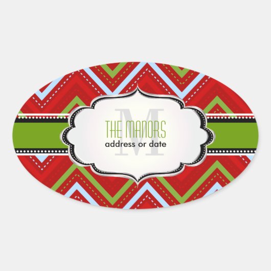 PixDezines Chevron/Christmas/DIYカラー 楕円形シール (正面)