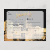 PixDezines/Chicago日付/金ゴールドの保存 案内ポストカード (裏面)