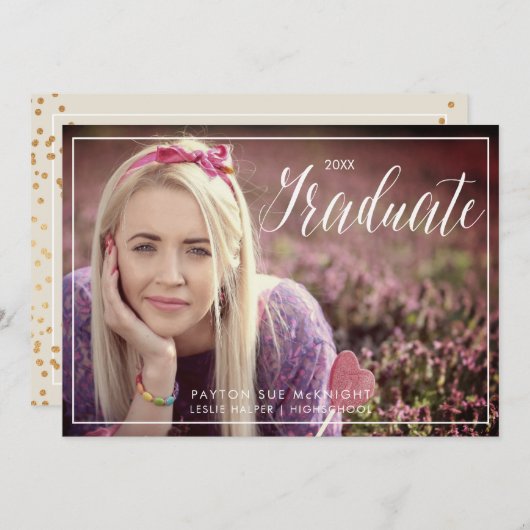 PixDezines Classiy金ゴールドフェイク紙吹雪卒業 招待状 (正面/裏面)