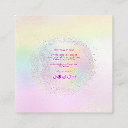 PixDezines Cotton Candy + Pearly White Square Busi スクエア名刺 (裏面)