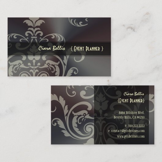 PixDezines Crest Damask+Brushed Steel 名刺 (正面/裏面)