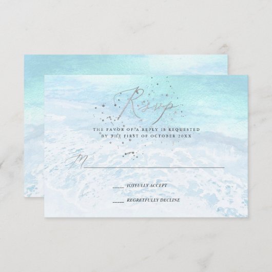 PixDezines Crystal Blue Shoreline, Sand n Sea RSVP 招待状 (正面/裏面)