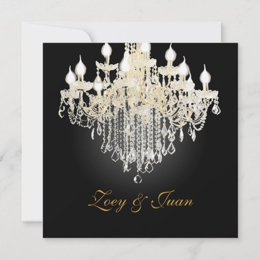 PixDezines Crystal Chandelier + Damask/black+white 招待状 (裏面)