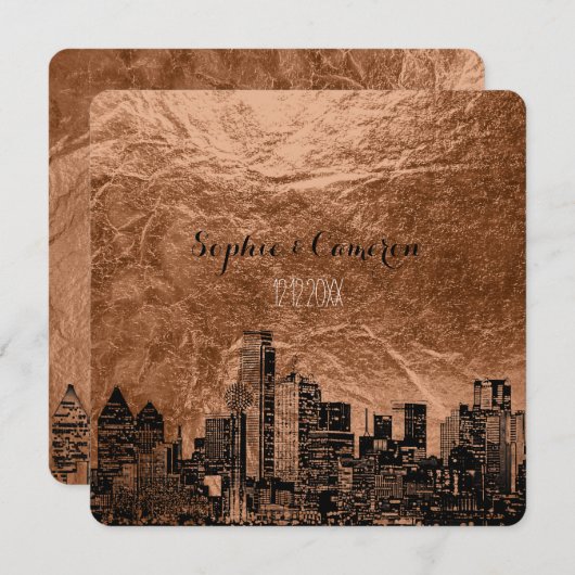 PixDezines Dallasスケッチ/フェイク銅の背景 招待状 (正面/裏面)