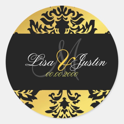 PixDezines damaskモノグラム結婚式用シール ラウンドシール (正面)