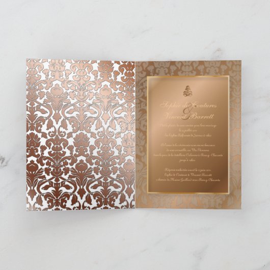 PixDezines Damask 4, Copper, folded invitations 招待状 (内部)