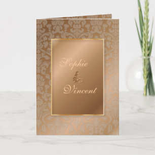 PixDezines Damask 4, Copper, folded invitations 招待状