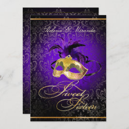 PixDezines DAMASK SWEET 16 MASQUERADE/DIY PURPLE 招待状