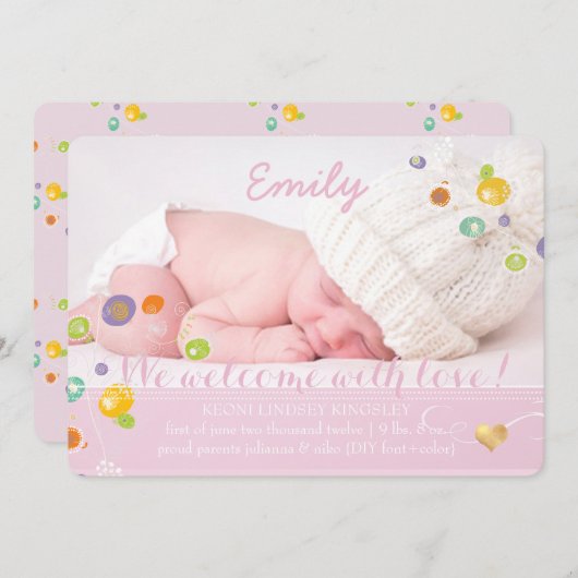 PixDezines dandelion、写真誕生のお知らせ 案内状 (正面/裏面)