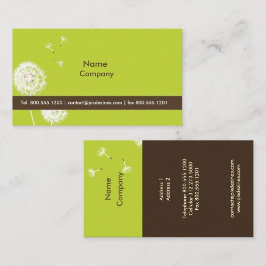 PixDezines DANDELIONS MOSS緑/DIY色 名刺 (正面/裏面)