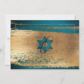 PixDezines DARKティール（緑がかった色）金ゴールドブラッシュストローク（ユダヤ教の）バ 招待状 (裏面)