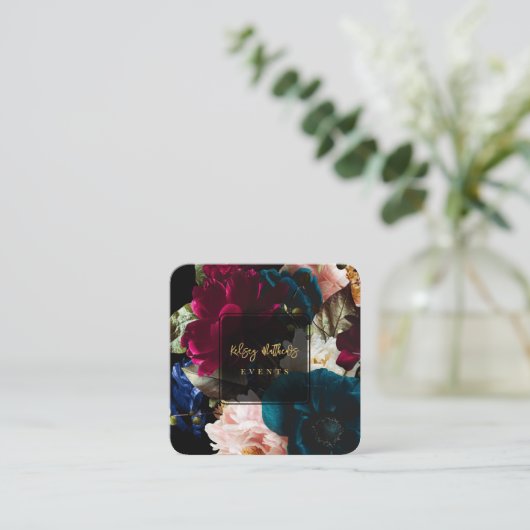 PixDezines Dark Moody花 スクエア名刺 (スタンド正面)