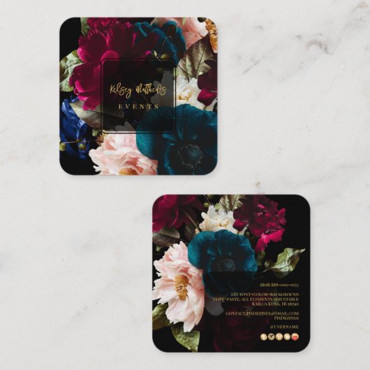 PixDezines Dark Moody花 スクエア名刺 (正面/裏面)
