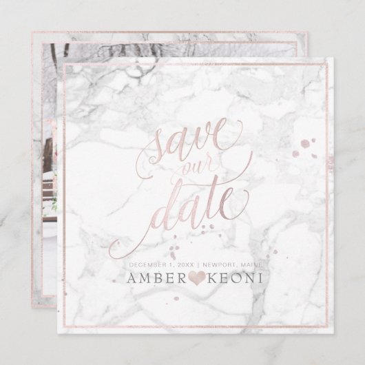 PixDezines DATE|救赤面ピンクのおもしろいスクリプト+大理石 セーブザデート (正面/裏面)